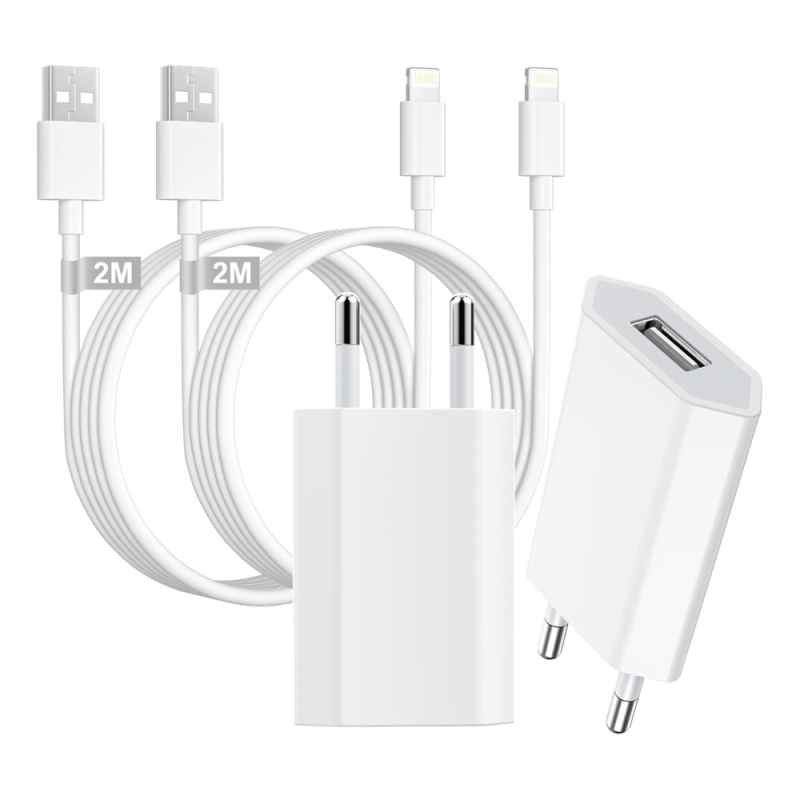 Lot de 2 Chargeurs Secteur USB + 2 Câbles Lightning 2m - Charge Rapide iPhone iPad Lot de 2 Chargeurs Secteur USB + 2 Câbles Lightning 2m - Charge Rapide iPhone iPad